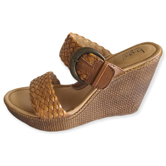 Born of Concept Wedge Sandals Faux Woven Leather w/ Buckle Size 8 M - Picture 1 of 9